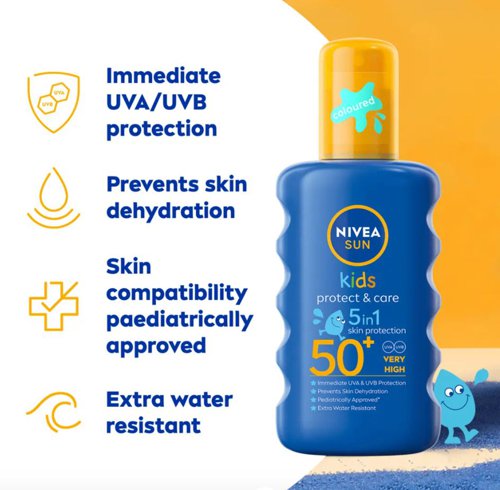 Nivea Sun Kids Protect and Care Colour Lotion Spray SPF 50+ Pump Bottle 200ml 707928