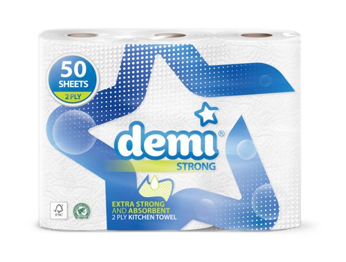 Purely Smile Kitchen Towel 2 Ply Demi Strong 11.5m x 224mm White (Pack 3) - PS1501