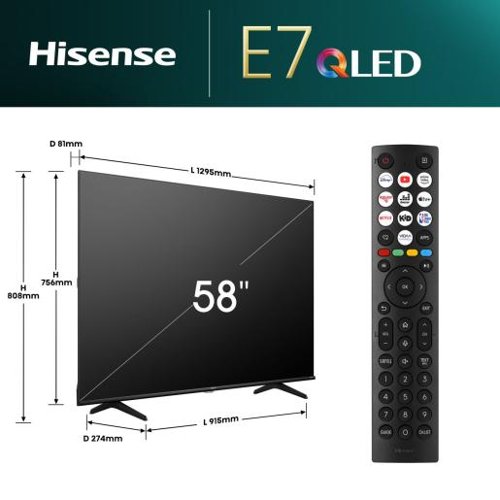 Hisense E7N 58 Inch 3840 x 2160 Pixels 4K Ultra HD HDMI USB QLED Smart TV