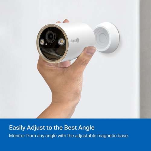 8TP10451522 | Always-on security meets 4K clarity - 4K battery-powered security WiFi camera.4K resolution has 4 x the number of pixels compared to 1080p. This results in greater image clarity, finer details, and a sharper picture. Capture license plates, smaller objects, and more with 4K. Utilising an Edge Improvement algorithm, the Tapo C460 delivers crisper edges and finer details, from facial features to text and even plant textures. With a highly sensitive starlight sensor and integrated spotlights, enjoy full-colour night vision. Enhanced colours offer improved context and detail for quicker, more accurate observations.This battery-powered Wi-Fi camera provides 100% wire-free installation. Use the magnetic base to lock on to any iron surface or mount it on the wall with wire-free versatility.With its remarkable 10,000mAh built-in rechargeable battery, Tapo C460 reduces the frequency of recharges, providing up to 200 days of uninterrupted performance on a single charge.Enjoy a maintenance-free security experience with the Tapo Solar Panel (sold separately), ensuring uninterrupted power supply.The Tapo C460 can connect to both 5 GHz and 2.4 GHz WiFi bands for range flexibility. The 5 GHz connection offers faster speeds at shorter distances while the 2.4 GHz connection provides a longer range.