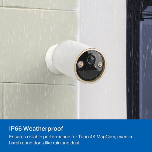 8TP10451522 | Always-on security meets 4K clarity - 4K battery-powered security WiFi camera.4K resolution has 4 x the number of pixels compared to 1080p. This results in greater image clarity, finer details, and a sharper picture. Capture license plates, smaller objects, and more with 4K. Utilising an Edge Improvement algorithm, the Tapo C460 delivers crisper edges and finer details, from facial features to text and even plant textures. With a highly sensitive starlight sensor and integrated spotlights, enjoy full-colour night vision. Enhanced colours offer improved context and detail for quicker, more accurate observations.This battery-powered Wi-Fi camera provides 100% wire-free installation. Use the magnetic base to lock on to any iron surface or mount it on the wall with wire-free versatility.With its remarkable 10,000mAh built-in rechargeable battery, Tapo C460 reduces the frequency of recharges, providing up to 200 days of uninterrupted performance on a single charge.Enjoy a maintenance-free security experience with the Tapo Solar Panel (sold separately), ensuring uninterrupted power supply.The Tapo C460 can connect to both 5 GHz and 2.4 GHz WiFi bands for range flexibility. The 5 GHz connection offers faster speeds at shorter distances while the 2.4 GHz connection provides a longer range.