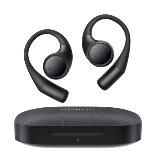 8HON5503ABNC | With its advanced ergonomic design, Honor open earbuds evenly distribute pressure and avoids sensitive areas of your ears, ensuring a comfortable experience no matter how long you wear them. Crafted from food-grade silicone, these earbuds are skin-friendly and hypoallergenic, offering a soft and comfortable fit every time you wear them. The slim ear hooks are designed with glasses wearers in mind, ensuring a comfortable fit so you can enjoy music and make calls without any discomfort.Experience the first-ever dual-algorithm innovation with virtual bass and dynamic control, delivering an immersive sound experience designed for your ultimate enjoyment and comfort. Natural reverberation and precise positioning create cinema-quality surround sound for unmatched immersion. The reverse sound field acoustic system directs sound into your ears to reduce audio leakage. Even in quiet environments such as elevators or conference rooms, you can chat freely without worrying about your privacy.Our advanced Voice Pickup Technology combines Voice Accelerometer (VACC) with a 3-mic array and bone voiceprint sensor technology to deliver unparalleled clarity during calls. The call is windproof up to 6m/s, ensuring a clearer experience. The Shared mode chat connects both parties with a pair of earbuds, realizing real-time communication with the same words in two languages played on each side, making language no longer a boundary.The earbuds support multiple gesture control, such as double clicks, triple clicks, and long presses. Each earpiece can adjust the volume with a swipe, making it more convenient to control the sound effects.