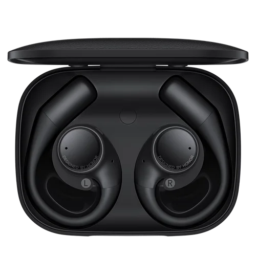 8HON5503ABNC | With its advanced ergonomic design, Honor open earbuds evenly distribute pressure and avoids sensitive areas of your ears, ensuring a comfortable experience no matter how long you wear them. Crafted from food-grade silicone, these earbuds are skin-friendly and hypoallergenic, offering a soft and comfortable fit every time you wear them. The slim ear hooks are designed with glasses wearers in mind, ensuring a comfortable fit so you can enjoy music and make calls without any discomfort.Experience the first-ever dual-algorithm innovation with virtual bass and dynamic control, delivering an immersive sound experience designed for your ultimate enjoyment and comfort. Natural reverberation and precise positioning create cinema-quality surround sound for unmatched immersion. The reverse sound field acoustic system directs sound into your ears to reduce audio leakage. Even in quiet environments such as elevators or conference rooms, you can chat freely without worrying about your privacy.Our advanced Voice Pickup Technology combines Voice Accelerometer (VACC) with a 3-mic array and bone voiceprint sensor technology to deliver unparalleled clarity during calls. The call is windproof up to 6m/s, ensuring a clearer experience. The Shared mode chat connects both parties with a pair of earbuds, realizing real-time communication with the same words in two languages played on each side, making language no longer a boundary.The earbuds support multiple gesture control, such as double clicks, triple clicks, and long presses. Each earpiece can adjust the volume with a swipe, making it more convenient to control the sound effects.