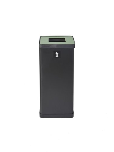 Alba Recycling Bin 50L Steel Black With Green Square Hole Lid H73xW31xD31cm - PBCORBN V