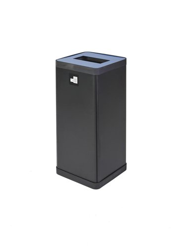 Alba Recycling Bin 50L Steel For Paper Black With Blue Oblong Hole Lid H73xW31xD31cm - PBCORBN B