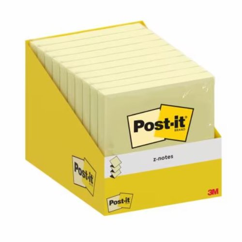 Post-It Z Notes Retail Display 76x76mm 100 Sheets Canary Yellow (Pack 10) - 7100317838