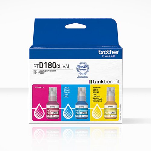 Brother Cyan Magenta Yellow Ink Cartridge Colourpack 5K Pages Each - BTD180CLVAL