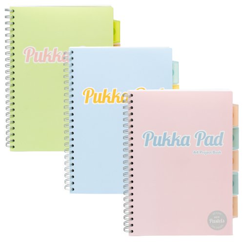 Pukka Pad A4 Wirebound Polypropylene Cover Project Book 200 Pages Pastel Blue/Pink/Mint (Pack 3) - 2012-PST