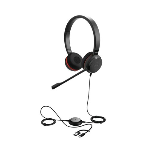 Jabra Evolve 30 II USB-C Wired Microsoft Teams Stereo Headset with USB-C to USB-A Adapter