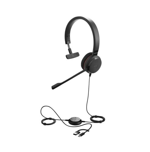 Jabra Evolve 30 II USB-C Wired Microsoft Teams Mono Headset with USB-C to USB-A Adapter