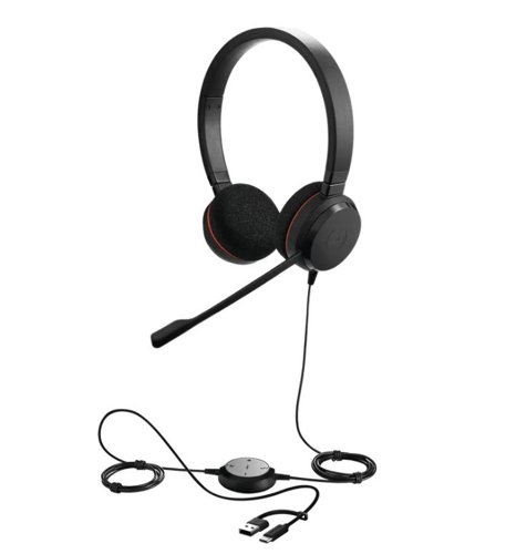 Jabra Evolve 20 USB-C UC Headset with USB-C to USB-A Adapter