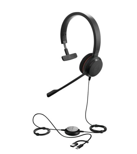 Jabra Evolve 20 USB-C Microsoft Teams Mono Headset with USB-C to USB-A Adapter