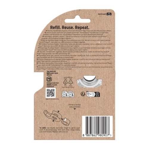 Scotch Stainless Steel Tape Dispenser With 2 Rolls of Scotch Magic Tape 19mm x 13.9m Made With 66% Plant Based Adhesive - 7100334048  66289MM