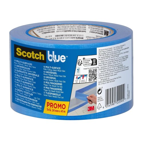Scotch Blue Multi-surface Masking Tape 24mm x 41m (Pack 3) - 7100289932