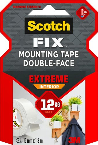 Scotch Fix Extreme Interior Double-sided Mounting Tape Holds up to 12Kg 19mm x 1.8m (Roll) - 7100263859