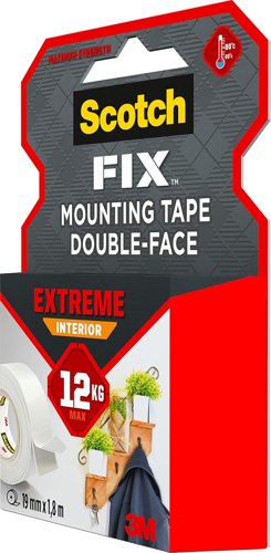 Scotch Fix Extreme Interior Double-sided Mounting Tape Holds up to 12Kg 19mm x 1.8m (Roll) - 7100263859