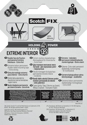 Scotch Fix Extreme Interior Double-sided Mounting Tape Holds up to 12Kg 19mm x 1.8m (Roll) - 7100263859