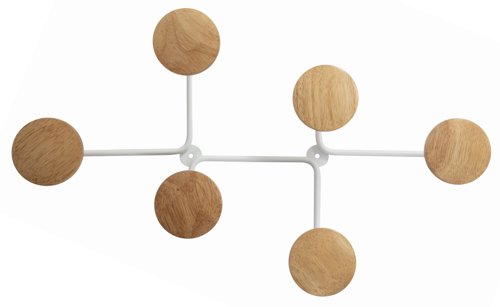 Alba Contemporary Wall Coat Hook 6 Pegs White/Light Wood - PMSIX BC