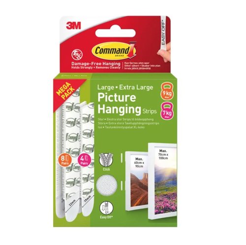 3M Command 4 Large and 8 XL Picture Hanging Strips Value Pack White (Pack 12) - 7100336386