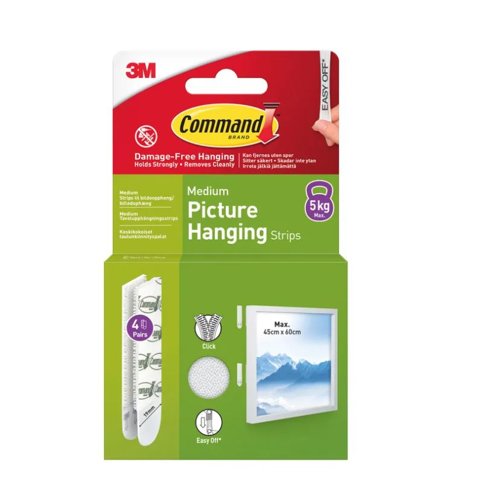3M Command Medium Picture Hanging Strips White (Pack 4) - 7100337178