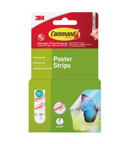 3M Command Small Poster Strips White (Pack 12) - 7100336670