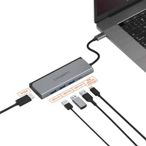 Cygnett Unite TravelMate 5-in-1 USB-C Hub - 3x USB-A Ports; 1x USB-C Port and 1 x HDMI Port