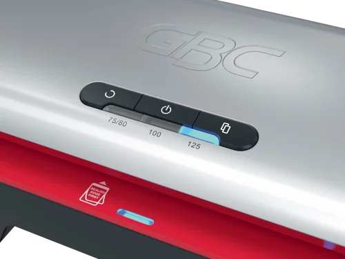 69278AC | The GBC 250HS A3 Laminator provides a reliable and efficient solution for everyday office laminating needs. Designed for professional environments, this high-speed laminating machine combines performance with ease of use. Boost productivity and reduce lamination time by 30% using GBC high-speed pouches. With a rapid 1-minute warm-up time, it laminates a 75-micron A4 sheet in just 36 seconds, making it ideal for fast-paced office tasks. The intuitive control panel offers three pouch thickness settings from 75 to 125 microns, providing flexibility for various document types. The panel also features an anti-jam reverse button for smooth removal of misfed pouches. Additionally, the SMART status LED system provides clear visual and audible cues: red during warm-up, blue with a sound when ready, and an automatic shut-off after 15 minutes of inactivity to conserve energy. The SMART entry guide LEDs ensure straight pouch alignment to prevent jams, making every lamination perfect. Protect and preserve your important documents with speed and a smooth, professional finish every time. 