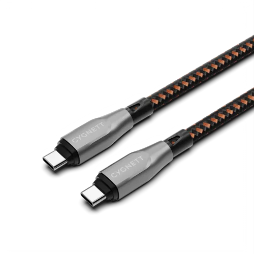 Cygnett 1m Armoured Pro USB-C to USB-C Black and Orange Cable