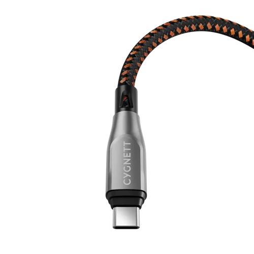 Cygnett 1m Armoured Pro USB-C to USB-C Black and Orange Cable