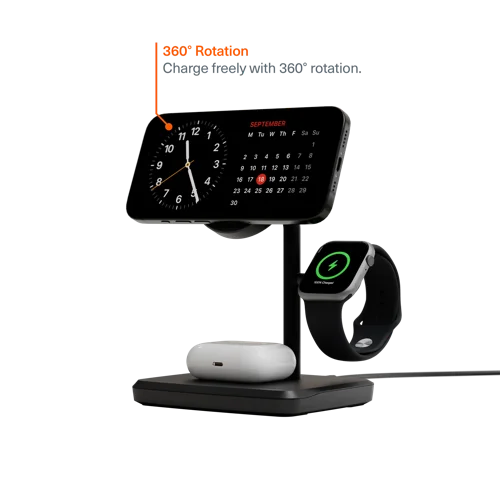 Cygnett ChargeBase 3-in-1 Qi 2 Magnetic Black Wireless Charger