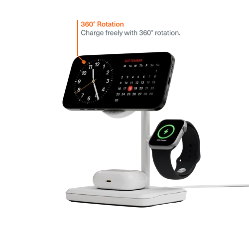 Cygnett ChargeBase 3-in-1 Qi 2 Magnetic White Wireless Charger