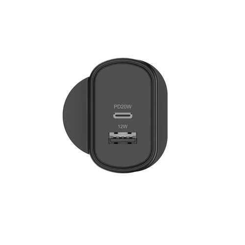 Cygnett PowerPlus 32W USB-C PD Dual Port Black Wall Charger - UK