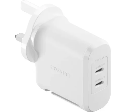 Cygnett PowerMaxx 70W Dual Port GaN White Wall Charger - UK