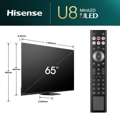 Hisense U8N 65 Inch 3840 x 2160 Pixels 4K Ultra HD Mini LED HDMI USB Smart TV