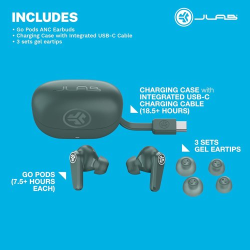 JLab Audio Go Pods Active Noise Cancellation True Wireless Sage Earbuds