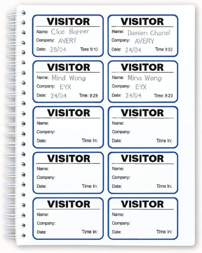 Avery Visitor Badge Sign-In Book Includes 250 Paper Badges (Pack 1 Book + 250 Badges) - 4850S-THR.UK
