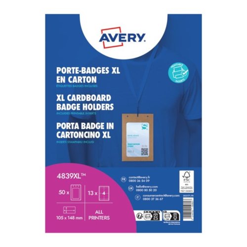 Avery A6 Cardboard Badge Holders 111mm x 166m Kraft (Pack 50) - 4839XL