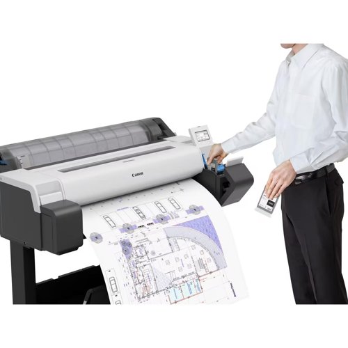 CAN6248C003 | Reimagine printing performance with the sustainable 36” imagePROGRAF TM-340, offering less noise printing, more intuitive functionality and brilliant image quality for AEC offices, retail and education.Seamlessly create professional quality prints with reliable productivity, intuitive functionality and sustainable operation processes. Produce sharp, crisp lines and vivid red colour for eye-catching marketing materials and accurate CAD prints.The new magenta ink produces a more brilliant red and stable image enhancements mean crisper lines. Print vivid and accurate CAD drawings, posters, educational materials and more.Productivity that you can count on, with reliable performance, faster processing time and a quick return from sleep mode. Save time trimming excess margins with borderless print, giving full bleed images of any size, straight from the device.Functional design with a 4.3” touch screen panel displaying intuitive instructions and important information, like media type, remaining media and ink amount. Roll paper can be replaced with ease on the flat-top cover.