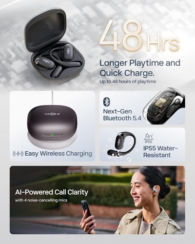 Shokz OpenFit 2+ True Wireless Bluetooth Black Earbuds
