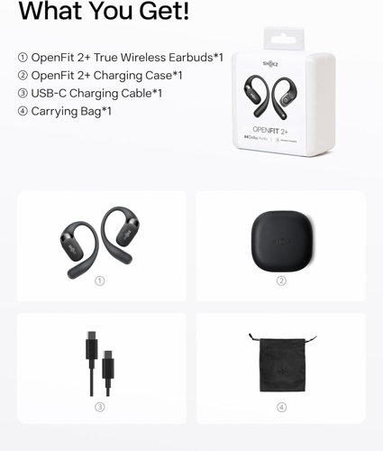 Shokz OpenFit 2+ True Wireless Bluetooth Black Earbuds