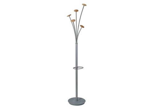 ALBA Festival Coat Stand 5 Pegs Silver Grey and Light Wood - PMFESTW M