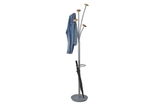 ALBA Festival Coat Stand 5 Pegs Silver Grey and Light Wood - PMFESTW M