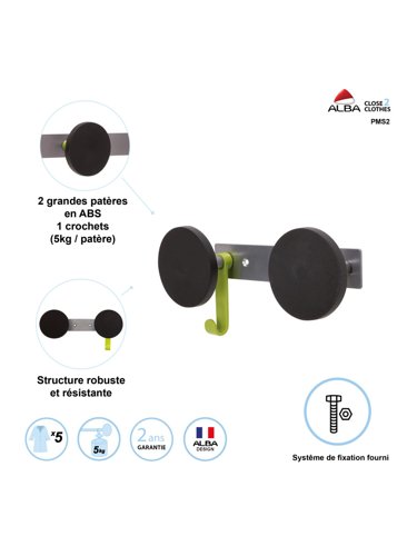 ALBA Wall Coat Hook 2 Pegs Black - PMS2