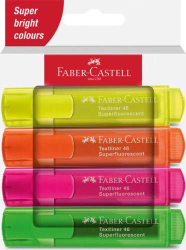 Faber-Castell Highlighter Textliner 46 Assorted Superfluorescent Colours (Pack 4) - 4 for the Price of 3 - 254644X4