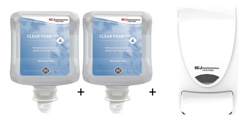 Deb Clear Foam Soap 1L X 2 With Free Dispenser - CLR1Lx2+WHB1LDS