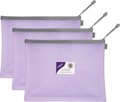 Snopake EVA Pastel Mesh HC Foolscap Zippa Bag - Purple- 3 Bags