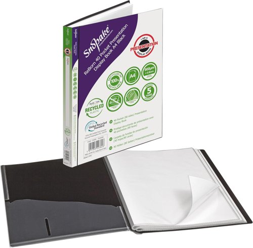 Snopake GRS ReBorn Presentation Display Book 40 Pocket / 80 sides to view A4 Black- 1 Book