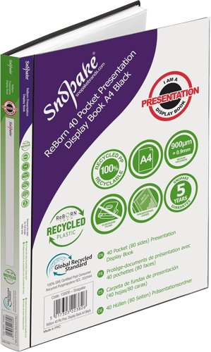 Snopake GRS ReBorn Presentation Display Book 40 Pocket / 80 sides to view A4 Black- 1 Book