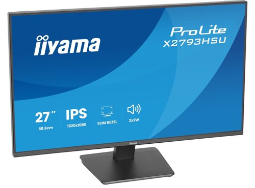 36287J | Eco-conscious 27" IPS monitor with ergonomic stand for modern workplacesThe ProLite X2793HSU is perfect if you need a compact, high-performance monitor that fits seamlessly into a multi-screen workspace. The four-side ultra-slim bezel design gives you a clean, modern desk setup and uninterrupted viewing across displays.You’ll enjoy sharp detail, vivid colours and wide viewing angles with the IPS panel, while the 120Hz refresh rate keeps everything smooth and responsive. Flicker-free technology and a blue light reducer support your eye comfort during long hours of use.Built-in speakers, a two-port USB hub, HDMI and DisplayPort inputs, and a headphone socket keep your workspace simple and connected. With EPEAT registration, TCO10 compliance and an Energy Label C rating, it’s a smart, sustainable choice that works as hard as you do.