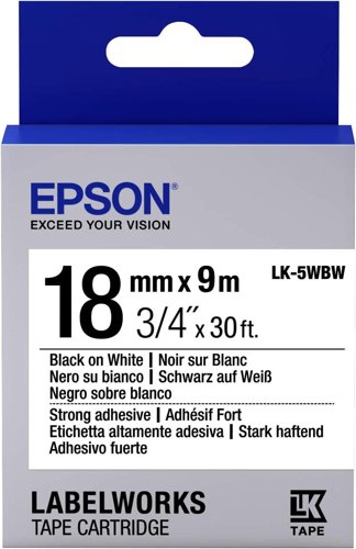 Epson LK-5WBW Black on White Extra Adhesive 18mmx9m Tape Cartridge C53S655012